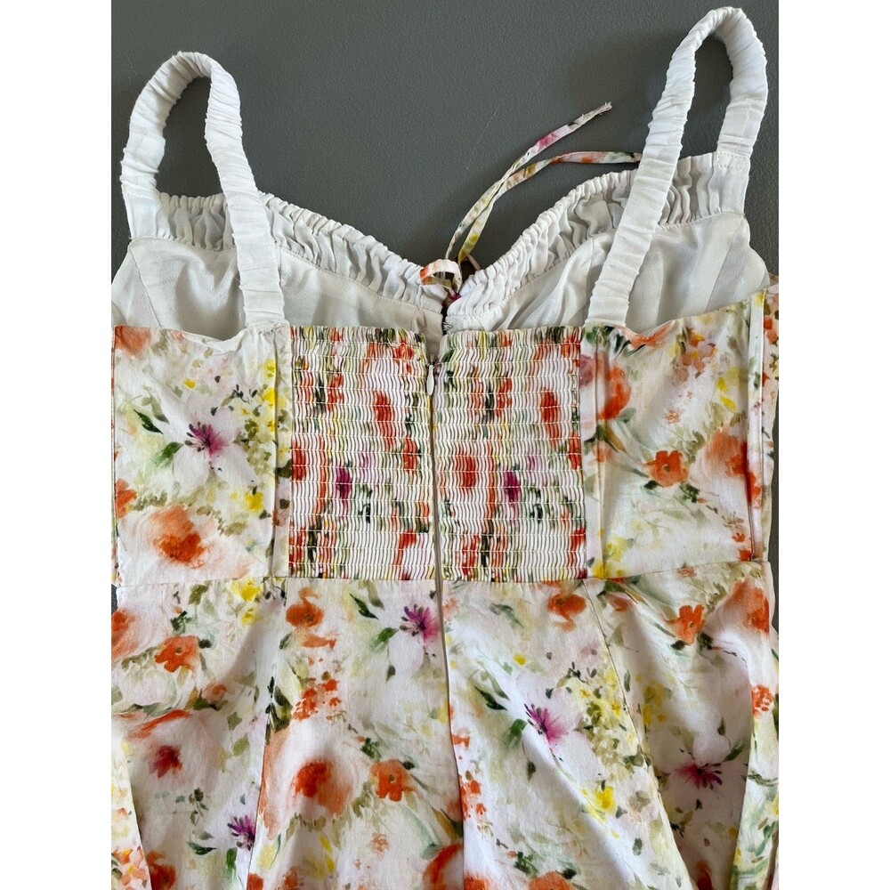ASTR Julietta Milkmaid Dress Floral Slit Midi Medium Orange Green Cottagecore - Picture 9 of 11